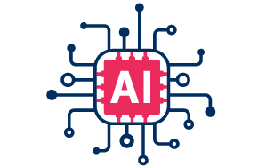 AI content icon with circuit board and AI image in the middle