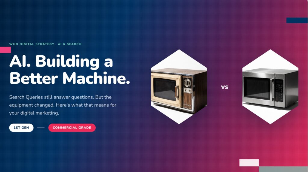 Who Digital Strategy banner with old and modern microwaves showing progress